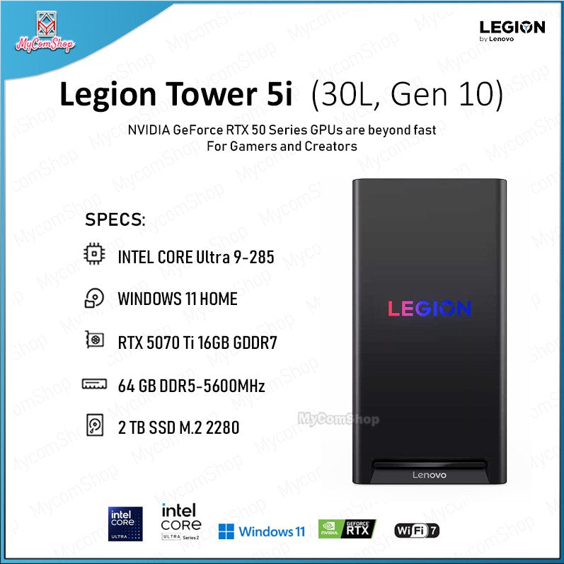 LENOVO LEGION TOWER 5I GEN 10 ULTRA 9 285 64GB RAM 2TB SSD RTX 4070 Ti 16GB VRAM