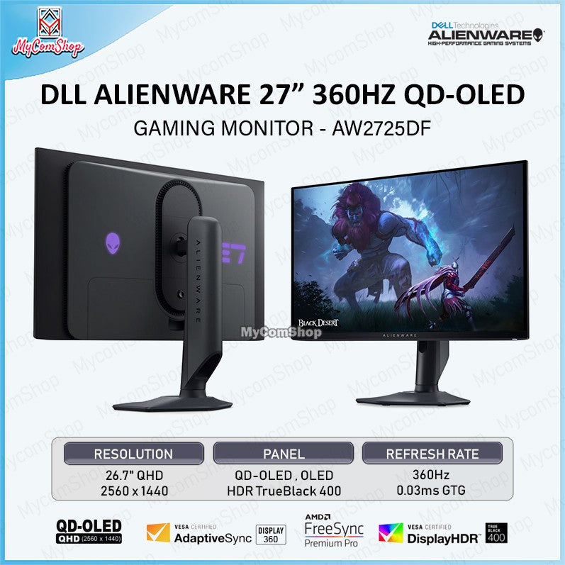 DELL ALIENWARE AW2725DF GAMING MONITOR 27" QHD QD-OLED 360HZ HDR400