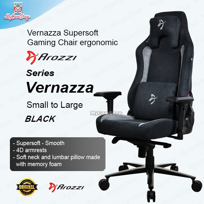 AROZZI VERAZZA SUPERSOFT FABRIC ERGONOMIC GAMING CHAIR - BLACK