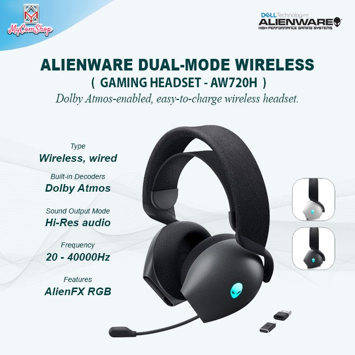 DELL ALIENWARE DUAL MODE WIRELESS WIRED GAMING HEADSET RGB - AW720H