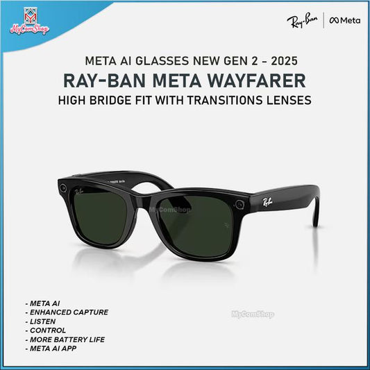 RAY-BAN META WAYFARER AI SUNGLASSES GEN 2 HIGH BRIDGE FIT WITH TRANSITIONS LENSES