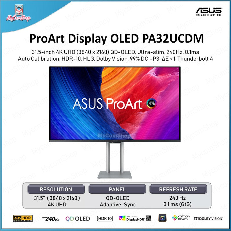 ASUS PROART DISPLAY OLED PA32UCDM 31.5" 4K UHD QD-OLED HDR10 240HZ THUNDERBOLT