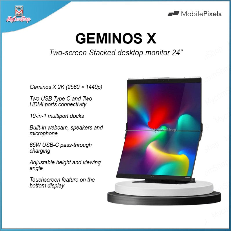 GEMINOS X DUAL MONITORS 2K QHD 24" IPS TOUCH SCREEN 300NITS