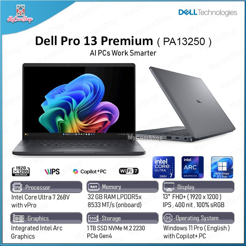 DELL PRO 13 PREMIUM PA13250 ULTRA 7 268V VPRO 32GB RAM 1TB SSD INTEL ARC 13" FHD+ IPS