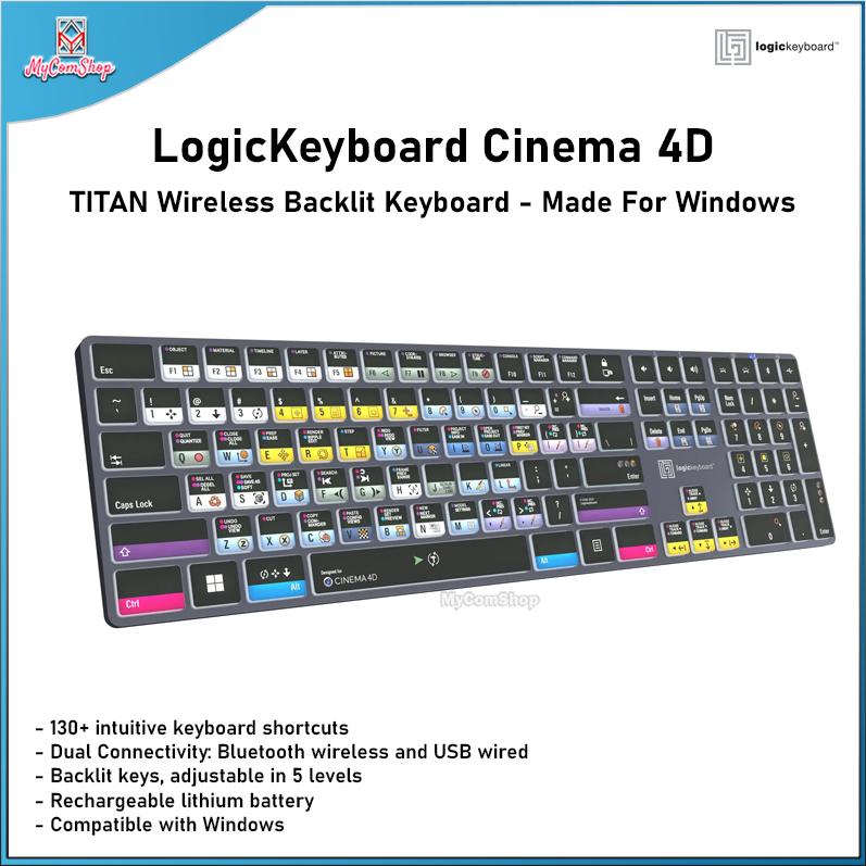 LOGICKEYBOARD CINEMA 4D TITAN WIRELESS WIRED BACKLIT KEYBOARD ENGLISH MADE FOR WINDOWS 130 INTUITIVE SHORTCUT
