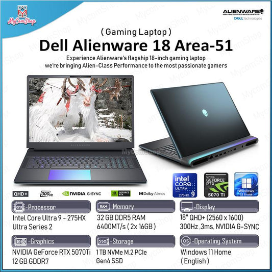 DELL ALIENWARE 18 AREA-51 ULTRA 9 275HX 32GB RAM 1TB SSD RTX 5070 TI 12GB VRAM 18" QHD+ 300HZ