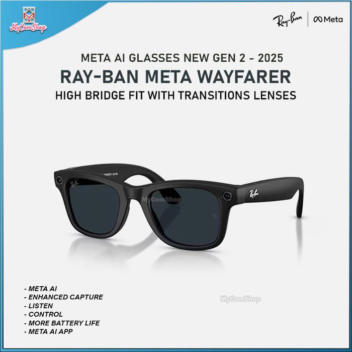 RAY-BAN META WAYFARER AI SUNGLASSES GEN 2 HIGH BRIDGE FIT WITH TRANSITIONS LENSES