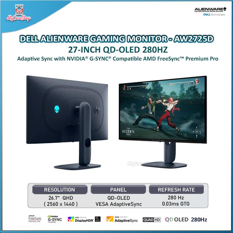 DELL ALIENWARE GAMING MONITOR AW2725D 27-INCH QD-OLED 280HZ QHD NVIDIA G-SYNC AMD FREESYNC PREMIUM PRO