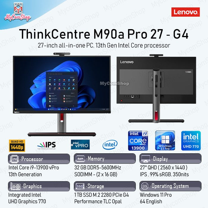 PC AIO THINKCENTRE M90A PRO GEN 4 i9-13900 32GB 1TB INTEL UHD 27" QHD