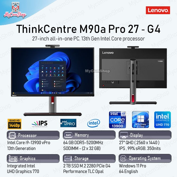 PC AIO THINKCENTRE M90A PRO GEN 4 i9-13900 64GB 2TB INTEL UHD 27" QHD