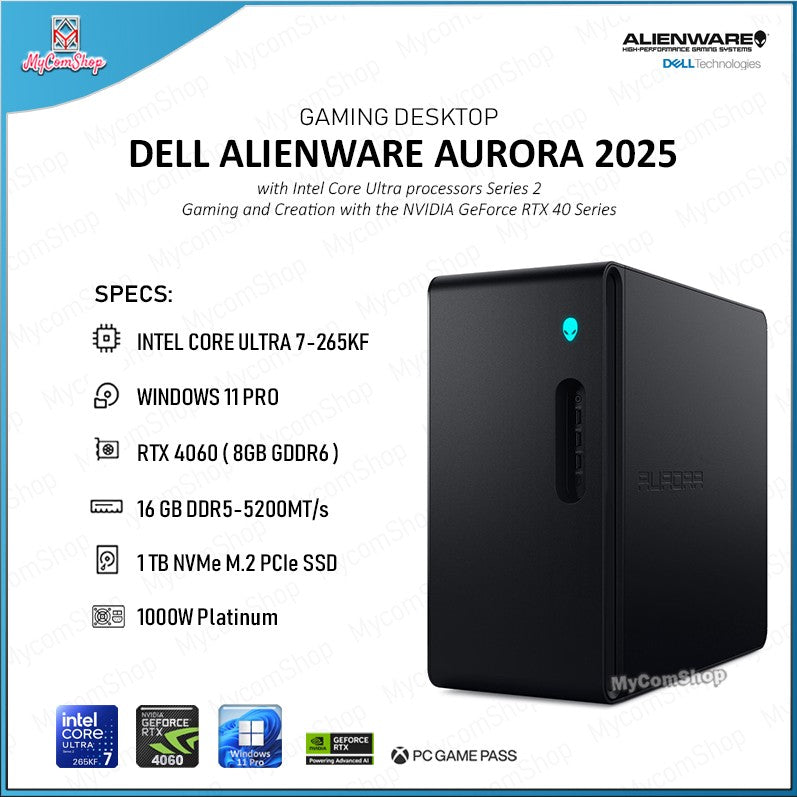 DELL ALIENWARE AURORA 2025 ULTRA 7 265KF 16GB RAM 1TB SSD RTX 4060 8GB WIN 11 PRO
