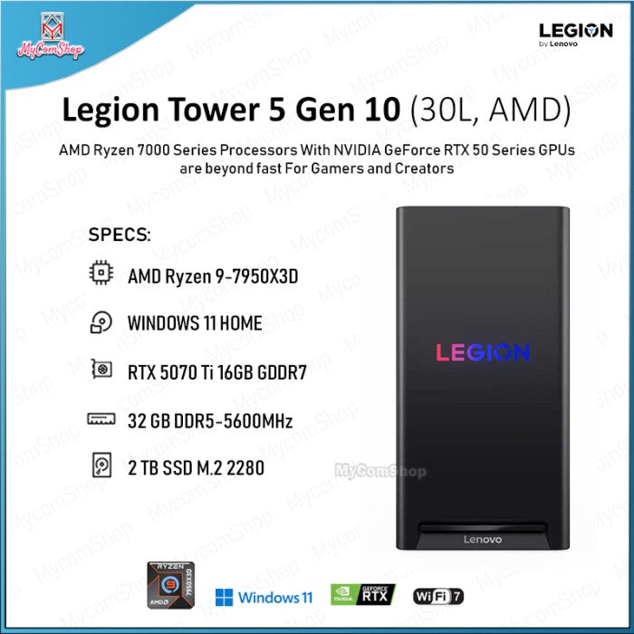 LENOVO LEGION TOWER 5 GEN 10 AMD RYZEN 9 7950X3D 32GB RAM 2TB SSD RTX 5070 TI 16GB VRAM