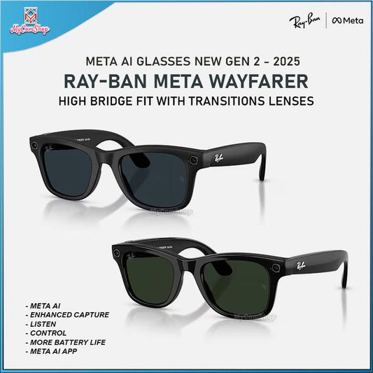 RAY-BAN META WAYFARER AI SUNGLASSES GEN 2 HIGH BRIDGE FIT WITH TRANSITIONS LENSES