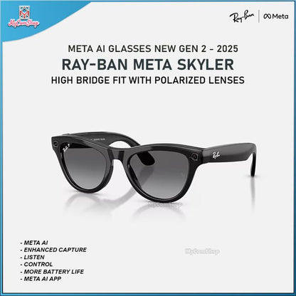 RAY-BAN META SKYLER AI SUNGLASSES GEN 2 POLARIZED LENSES GRAPHITE WITH FRAME SHINY BLACK