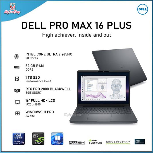 DELL PRO MAX 16 PLUS WORKSTATION MB16250 ULTRA 7 265HX 32GB RAM 1TB SSD RTX PRO 2000 8GB 16" FULL HD