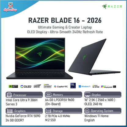 RAZER BLADE 16 2026 ULTRA 9 386H 64GB RAM 2TB SSD RTX 5090 24GB VRAM 16" OLED WQXGA 240HZ