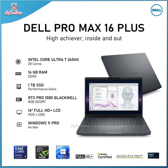 DELL PRO MAX 16 PLUS WORKSTATION MB16250 ULTRA 7 265HX 16GB RAM 1TB SSD RTX PRO 1000 8GB 16" FULL HD