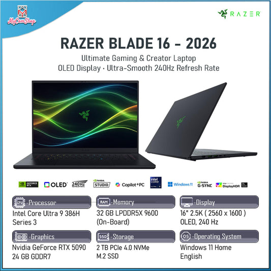 RAZER BLADE 16 2026 ULTRA 9 386H 32GB RAM 2TB SSD RTX 5090 24GB VRAM 16" OLED WQXGA 240HZ