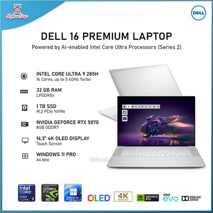 DELL 16 PREMIUM LAPTOP DA16250 ULTRA 9 285H 32GB RAM 1TB SSD RTX 5070 8GB 16,3" OLED 4K ULTRA-HD TOUCH SCREEN
