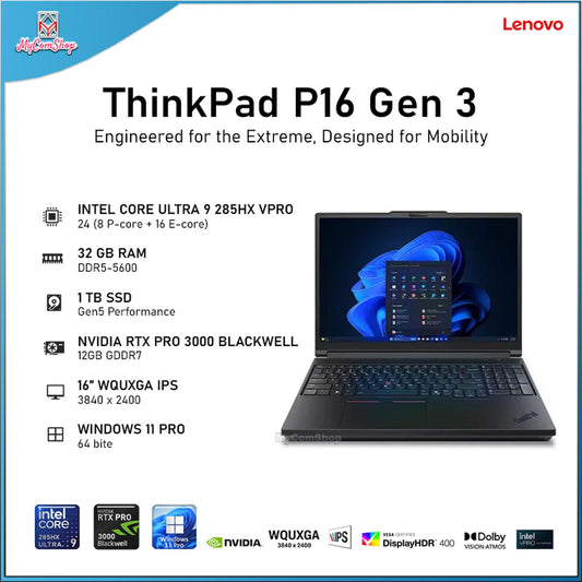 LENOVO THINKPAD P16 GEN 3 ULTRA 9 285HX 32GB RAM 1TB SSD NVIDIA RTX PRO 3000 BLACKWELL 12GB 16" WQUXGA IPS DISPLAY