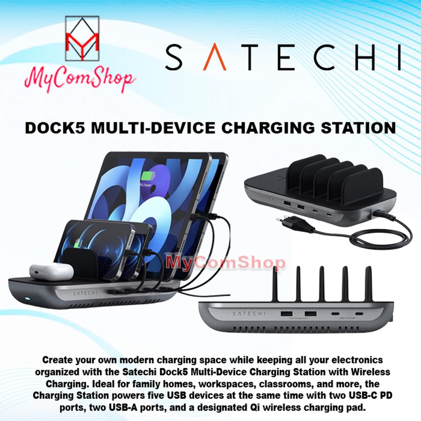 SATECHI DOCK5 MULTI DEVICE CHARGING STATION WITH WIRELESS CHARGING