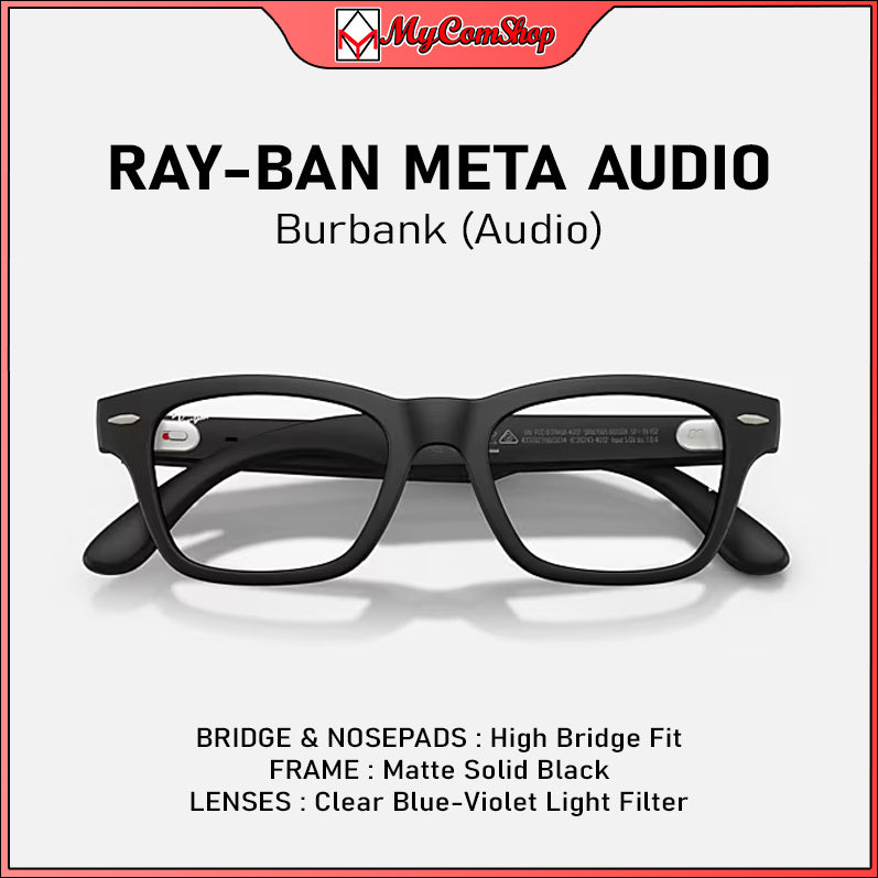 RAY-BAN META AUDIO BURBANK MATTE SOLID BLACK CLEAR BLUE-VIOLET LENS