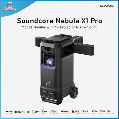 SOUNDCORE NEBULA X1 PRO MOBILE THEATER 4K PROJECTOR WITH WIRELESS 7.1.4 SOUND SPEAKER