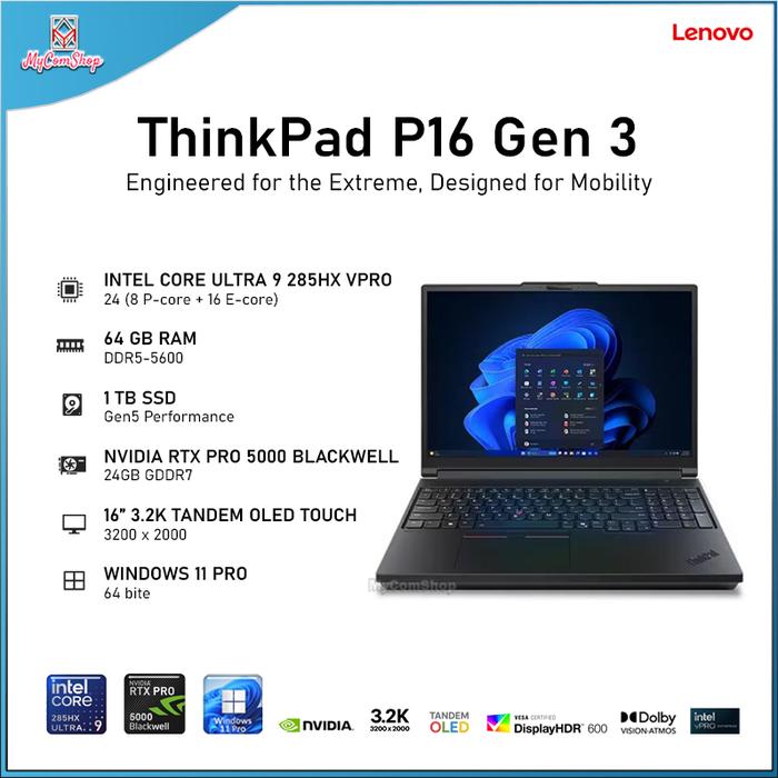 LENOVO THINKPAD P16 GEN 3 ULTRA 9 285HX 64GB RAM 1TB SSD NVIDIA RTX PRO 5000 BLACKWELL 24GB 16" 3.2K TANDEM OLED