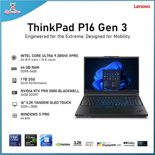 LENOVO THINKPAD P16 GEN 3 ULTRA 9 285HX 64GB RAM 1TB SSD NVIDIA RTX PRO 5000 BLACKWELL 24GB 16" 3.2K TANDEM OLED