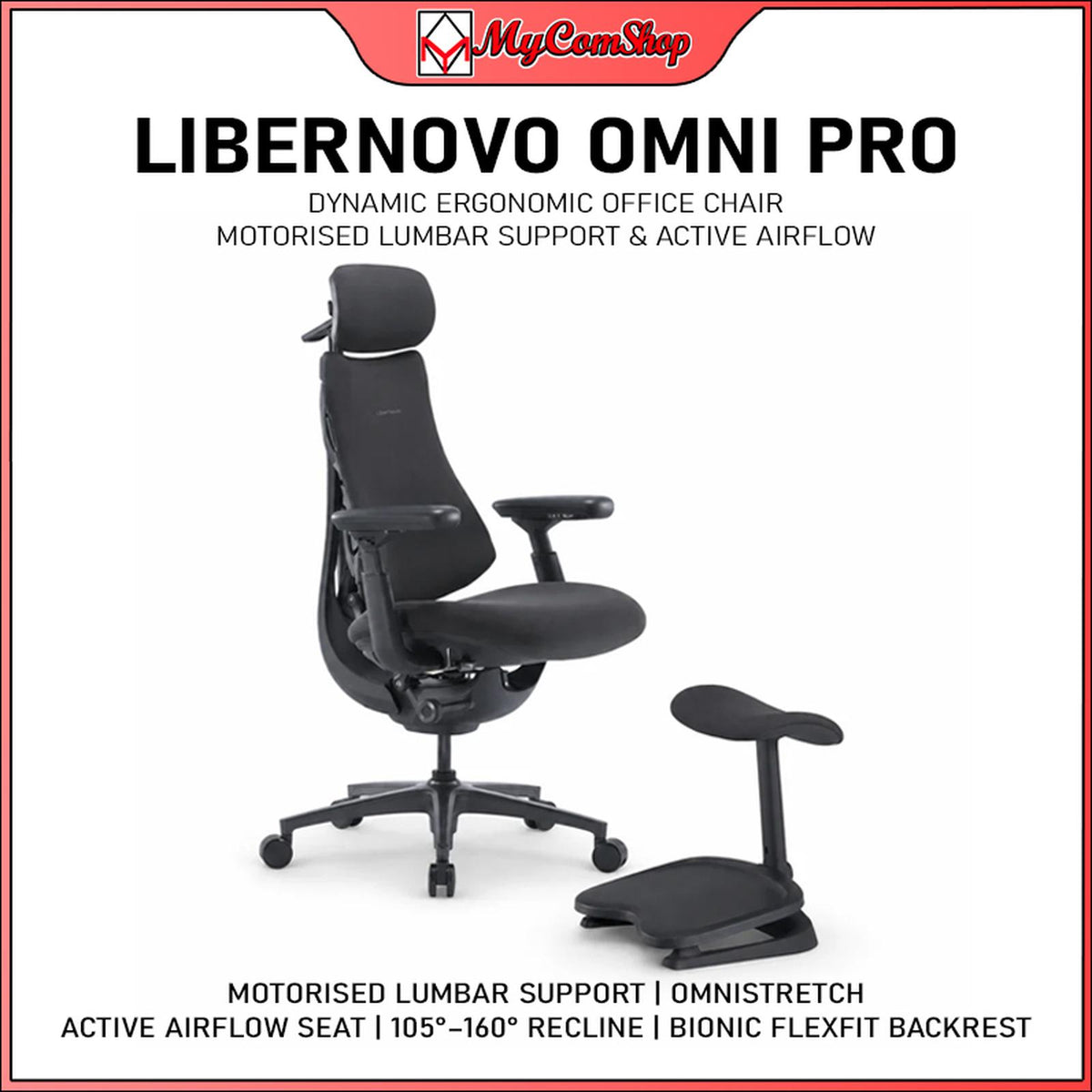 LIBERNOVO OMNI PRO DYNAMIC ERGONOMIC OFFICE CHAIR WITH STEPSYNC FOOTREST MOTORISED LUMBAR ACTIVE AIRFLOW 160° RECLINE