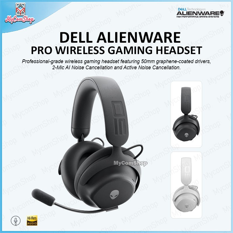 DELL ALIENWARE PRO WIRELESS GAMING HEADSET 2 MIC AI HYBRID TECHNOLOGY ...
