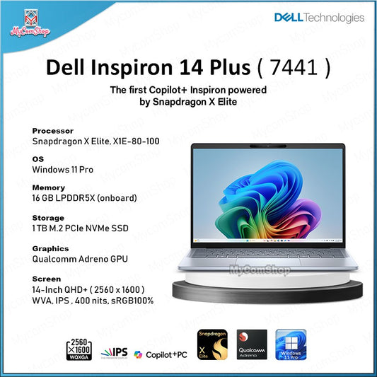 DELL INSPIRON LAPTOP 14 PLUS 7441 SNAPDRAGON X ELITE X1E-80-100 16GB RAM 1TB SSD 14" QHD+