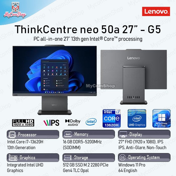 LENOVO THINKCENTRE NEO 50A 27 GEN 5 PC AIO i7-13620H 16GB 512GB FHD