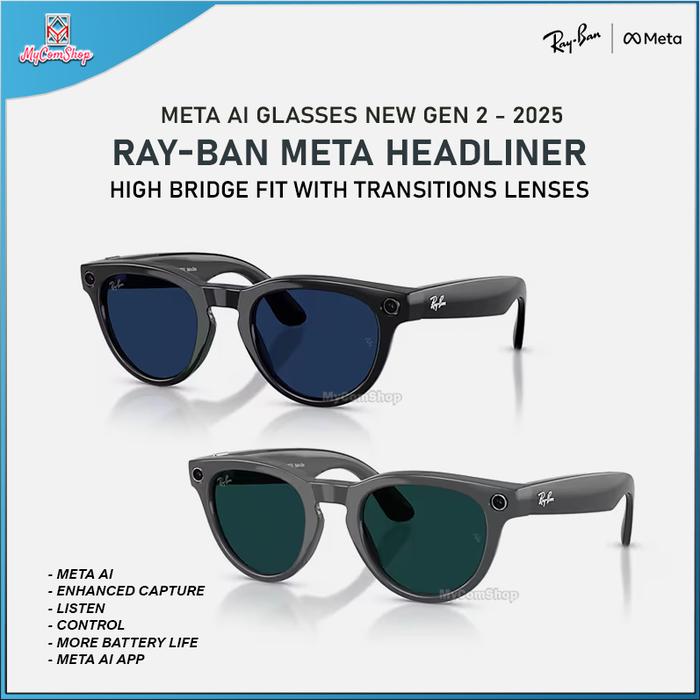 RAY-BAN META HEADLINER AI SUNGLASSES GEN 2 HIGH BRIDGE FIT WITH TRANSITIONS LENSES