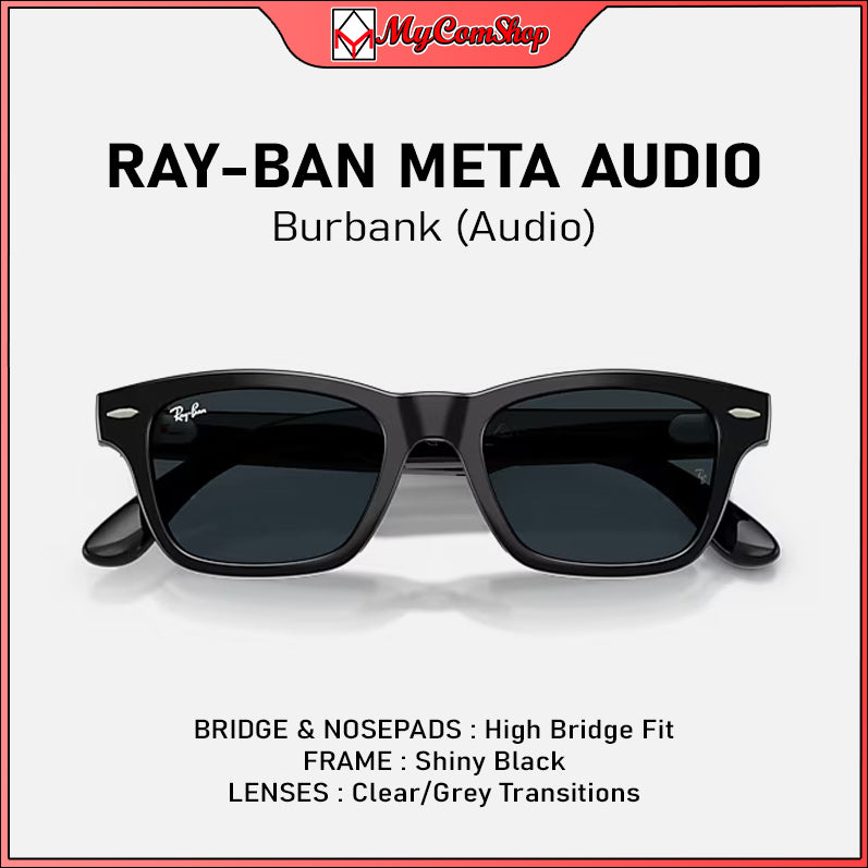 RAY-BAN META AUDIO BURBANK SHINY BLACK CLEAR/GREY TRANSITIONS