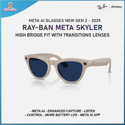RAY-BAN META SKYLER AI SUNGLASSES GEN 2 HIGH BRIDGE FIT WITH TRANSITIONS LENSES