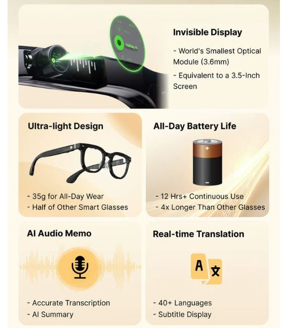 HALLIDAY GLASSES AI PROACTIVE INVISIBLE DISPLAY TRANSLATION COMPATIBLE PRESCRIPTION LENSES
