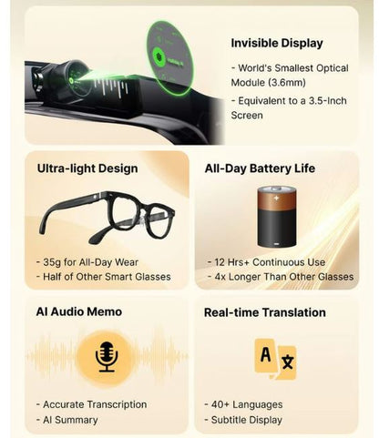 HALLIDAY GLASSES AI PROACTIVE INVISIBLE DISPLAY TRANSLATION COMPATIBLE PRESCRIPTION LENSES