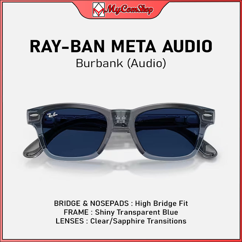 RAY-BAN META AUDIO BURBANK SHINY TRANSPARENT BLUE CLEAR/SAPPHIRE TRANSITIONS