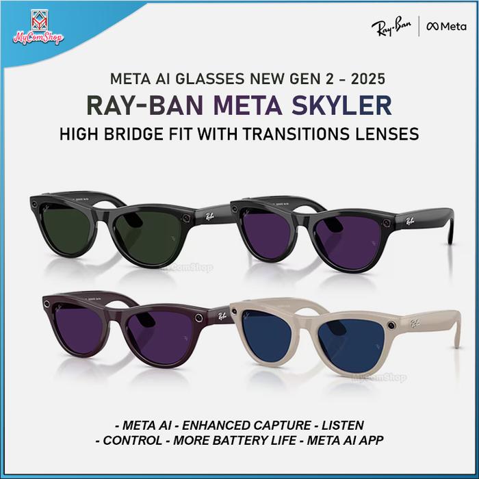 RAY-BAN META SKYLER AI SUNGLASSES GEN 2 HIGH BRIDGE FIT WITH TRANSITIONS LENSES