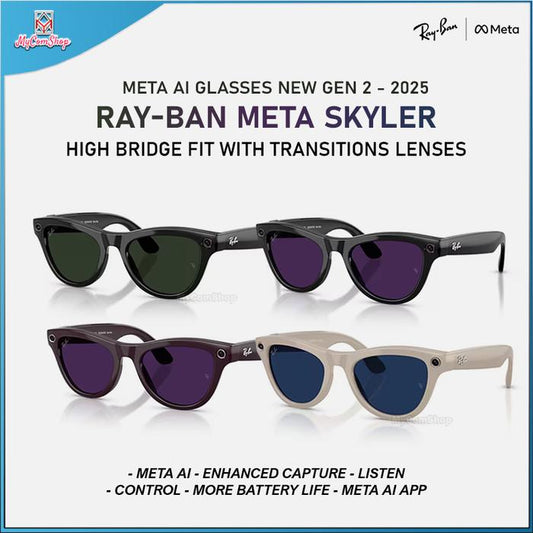 RAY-BAN META SKYLER AI SUNGLASSES GEN 2 HIGH BRIDGE FIT WITH TRANSITIONS LENSES