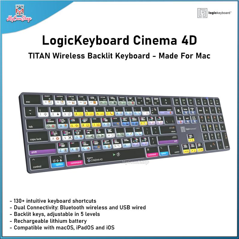 LOGICKEYBOARD CINEMA 4D TITAN WIRELESS WIRED BACKLIT KEYBOARD ENGLISH FOR MAC 130 INTUITIVE SHORTCUT