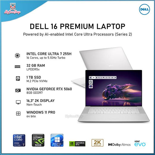 DELL 16 PREMIUM LAPTOP DA16250 ULTRA 7 255H 32GB RAM 1TB SSD RTX 5060 8GB 16,3" 2K