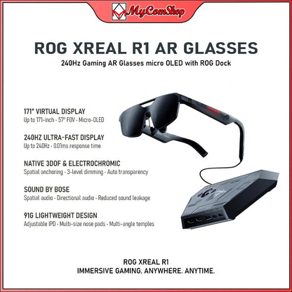 ASUS ROG XREAL R1 GAMING AR GLASSES MICRO OLED 240HZ 0.01MS 171" 3DOF SOUND BY BOSE