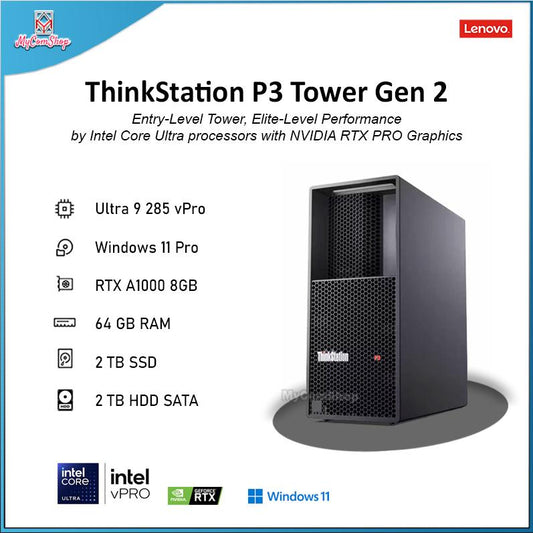 LENOVO THINKSTATION P3 TOWER DESKTOP GEN 2 ULTRA 9 285 64GB RAM 2TB SSD 2TB HDD RTX A1000 8GB