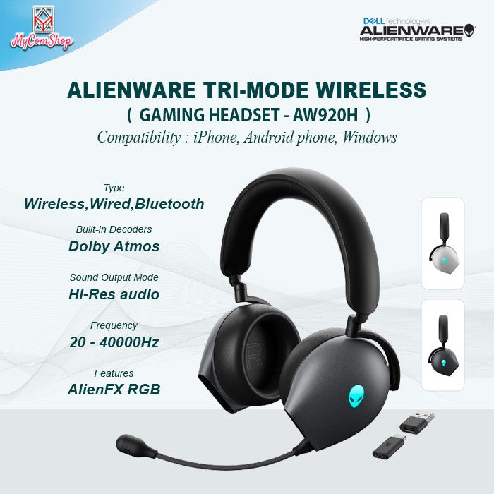 DELL ALIENWARE TRI-MODE WIRELESS GAMING HEADSET RGB - AW920H