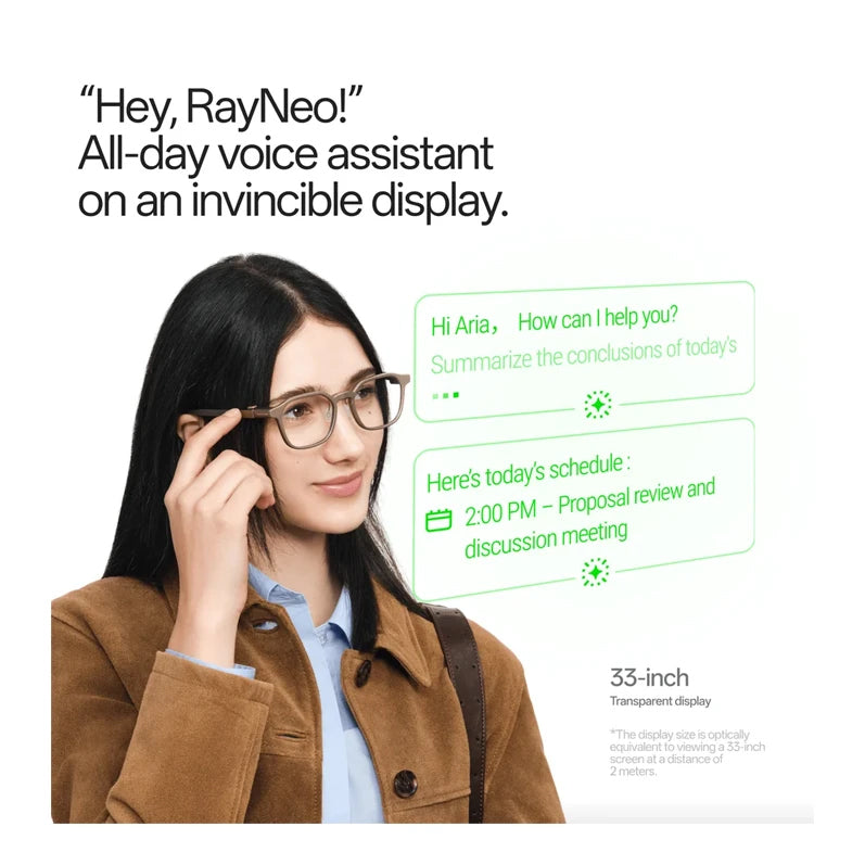 RAYNEO IO AI GLASSES 33-INCH INVISIBLE AI DISPLAY TELEPROMPTER WITH CHARGING CASE