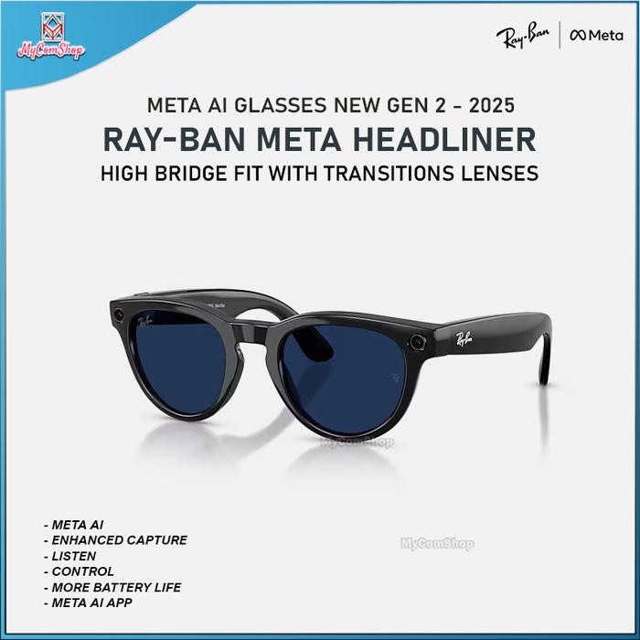 RAY-BAN META HEADLINER AI SUNGLASSES GEN 2 HIGH BRIDGE FIT WITH TRANSITIONS LENSES