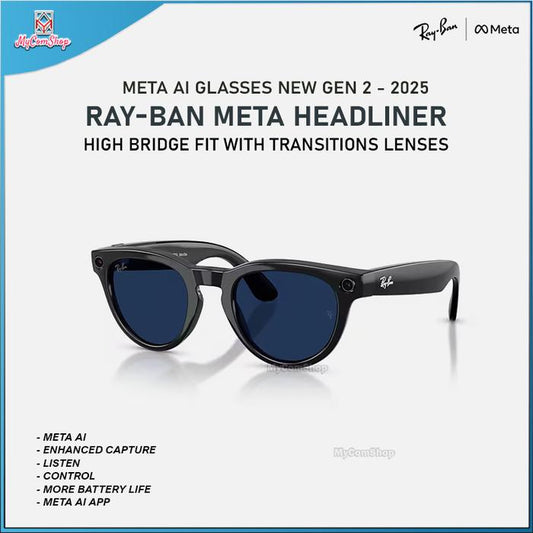 RAY-BAN META HEADLINER AI SUNGLASSES GEN 2 HIGH BRIDGE FIT WITH TRANSITIONS LENSES