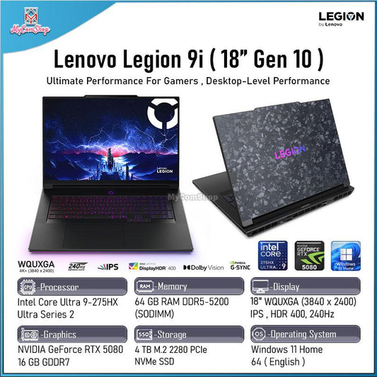 LENOVO LEGION 9I GEN 10 ULTRA 9 275HX 64GB RAM 4TB SSD RTX 5080 16GB VRAM 18" WQUXGA